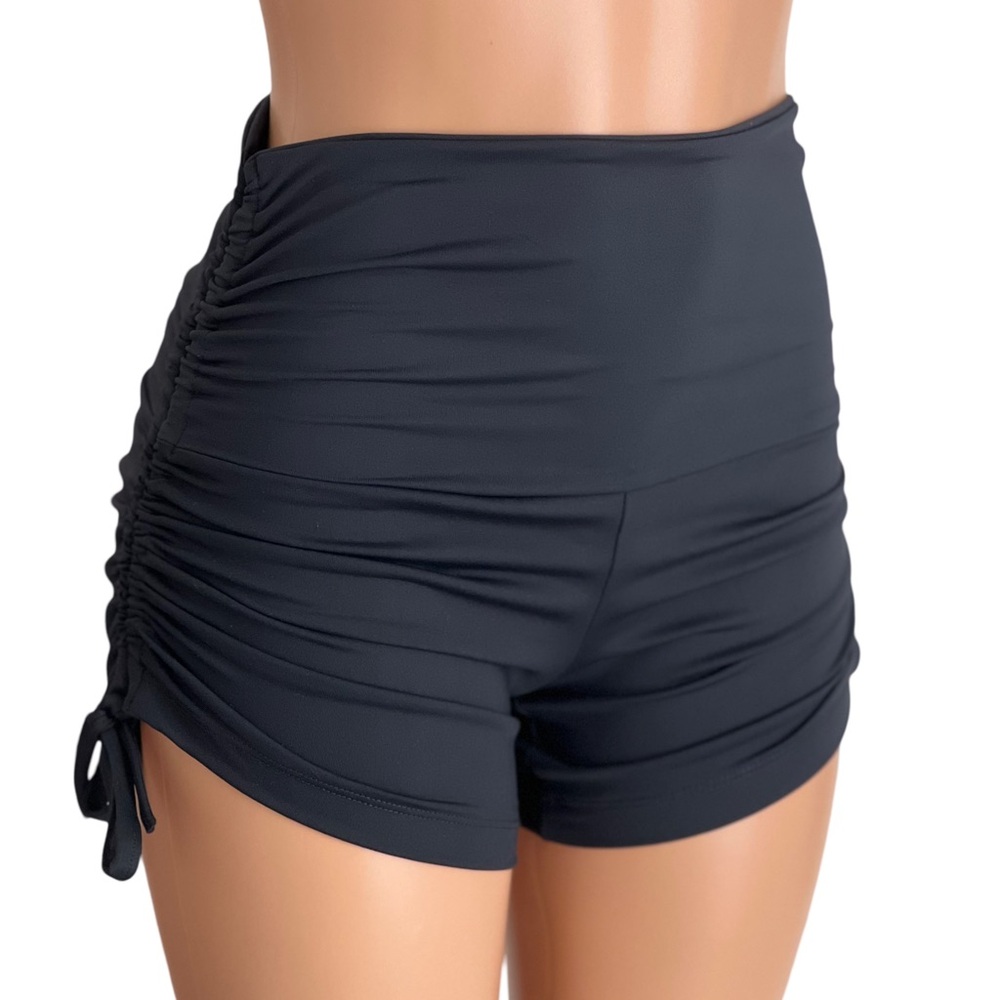 Black High Waist Hot Yoga shorts side strings Made in USA NEW